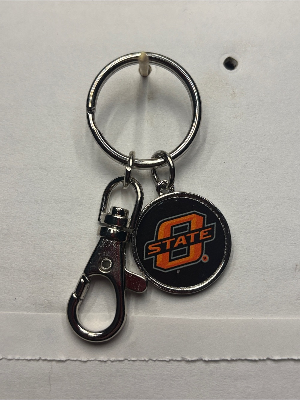 Oklahoma State University OSU Round Logo Keychain - Black & Orange